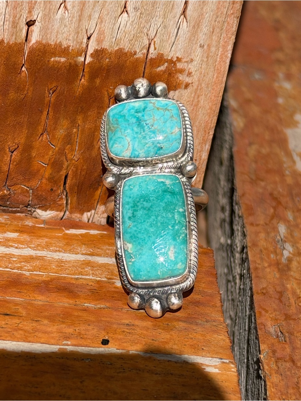 White Water Turquoise Native Made Ring- 6.5